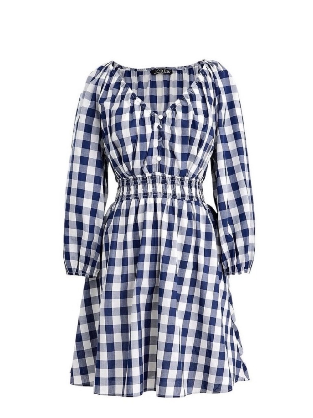 NWT J.Crew Navy & White Gingham V-neck Mini Dress Size S cottage picnic